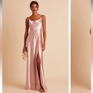 Birdy Grey Women's Medium Lisa Long Dress in Shiny Satin Rose Gold Wedding